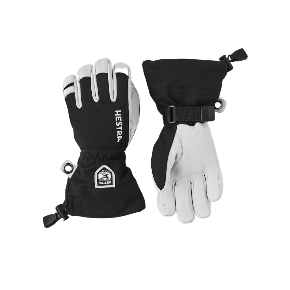 HESTRA JUNIOR ARMY LEATHER HELI SKI GLOVE - BLACK - FRONT/BLACK VIEW
