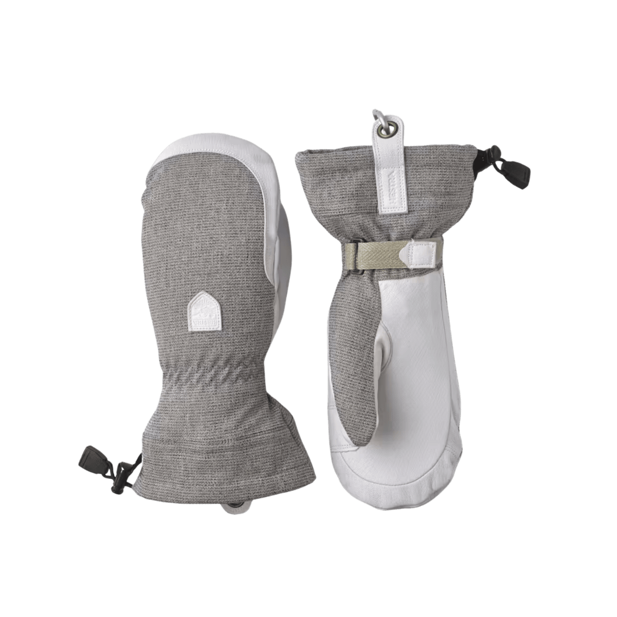 HESTRA WOMEN'S PATROL GAUNTLET MITT - LIGHT GREY - FRONT/BACK VIEW