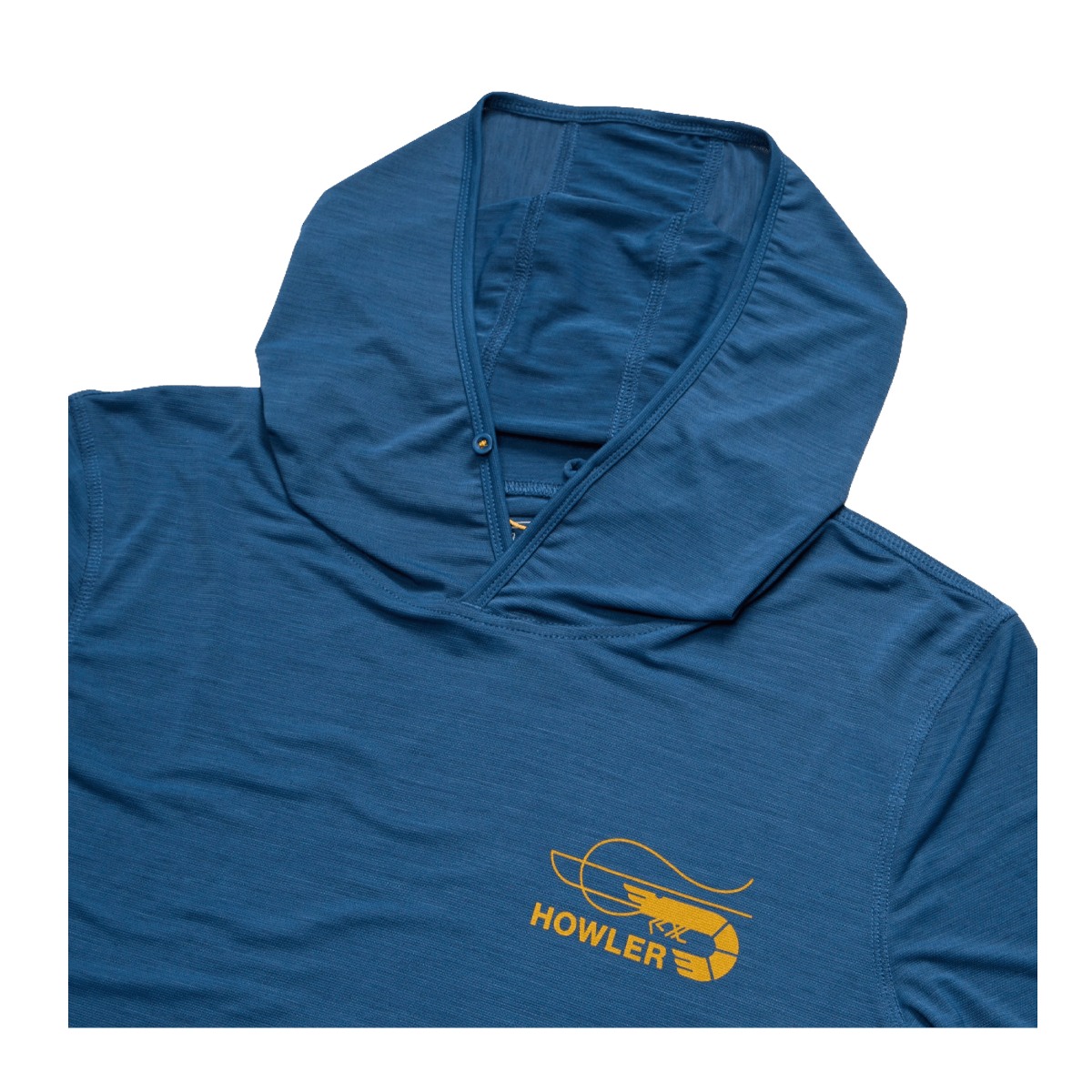 HOWLER BROTHERS HB TECH HOODIE - KEY LARGO - HOOD & EMBLEM CLOSEUP