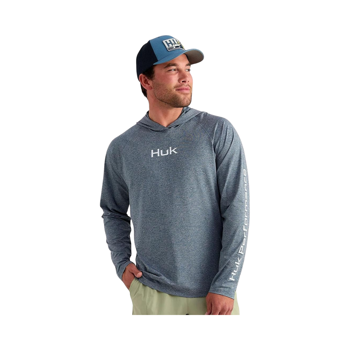 HUK AIRWEIGHT L/S HOODIE STORM BLUE HEATHER