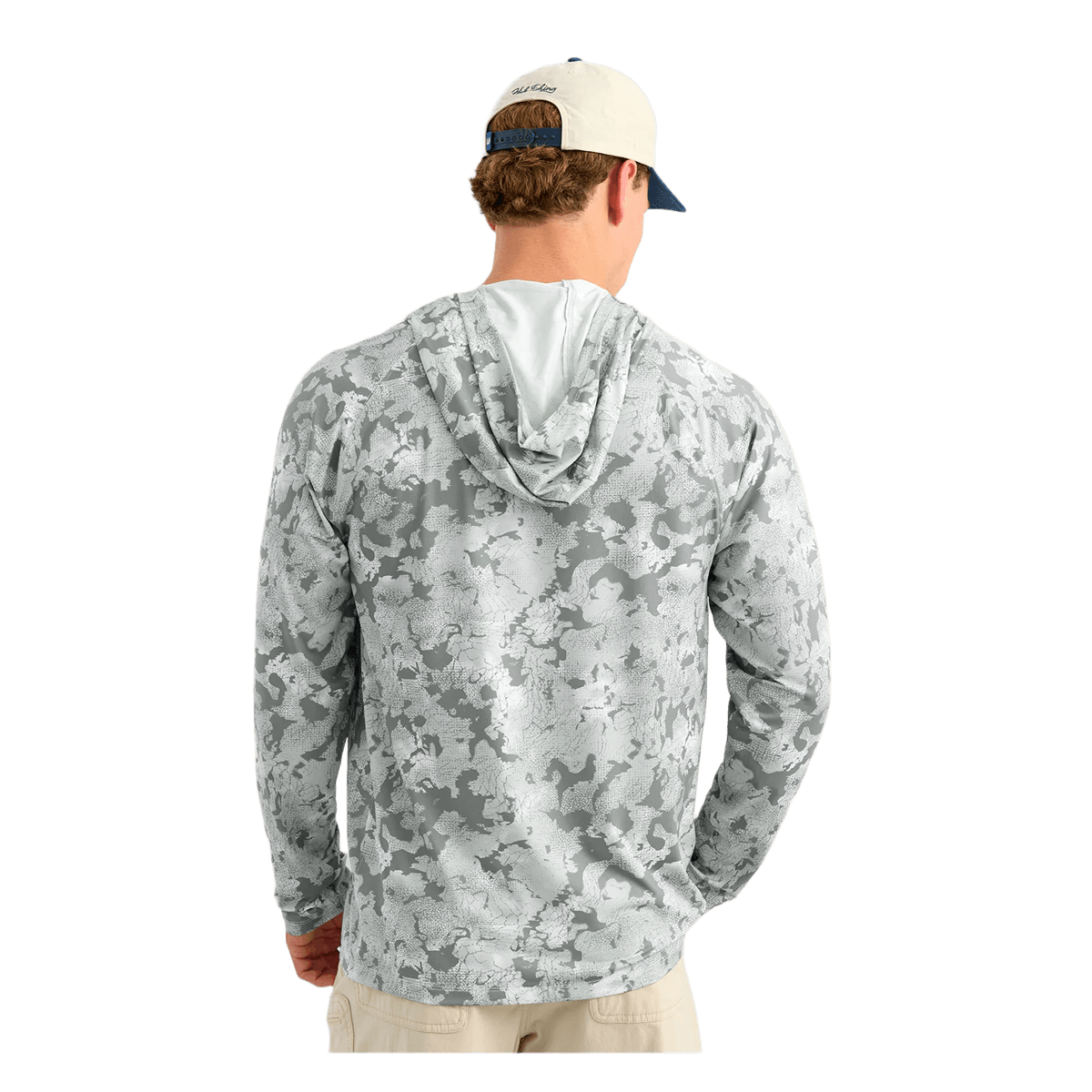 HUK AIRWEIGHT PRINTED HOODIE - SHARKSKIN ESTUARY CAMO -BACK VIEW