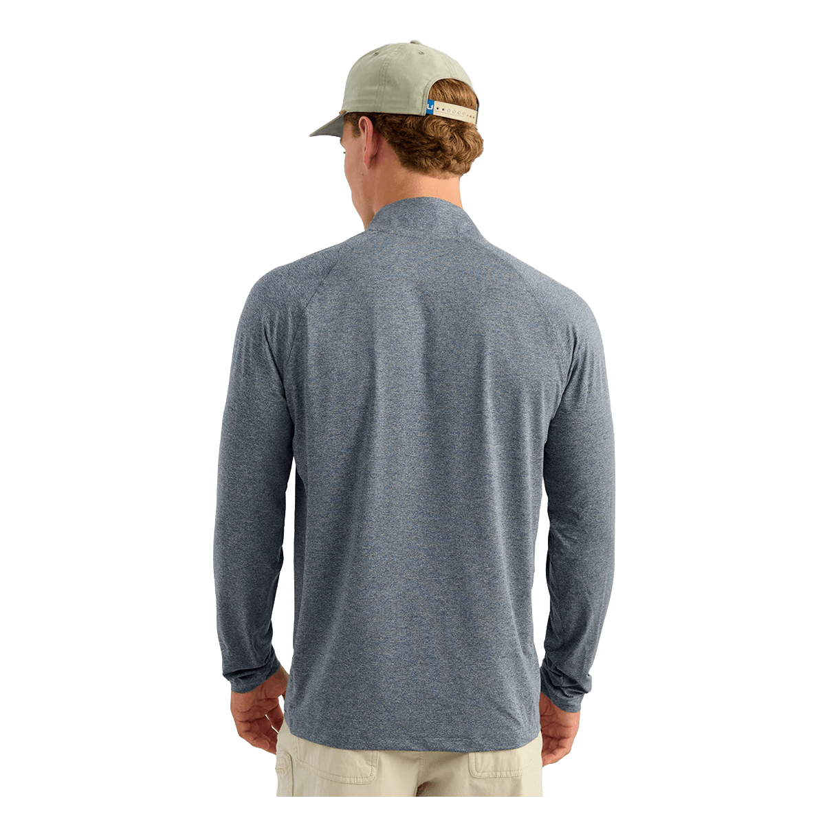 HUK AIRWEIGHT QUART ZIP - STORMY BLUE HEATHER - BACK VIEW