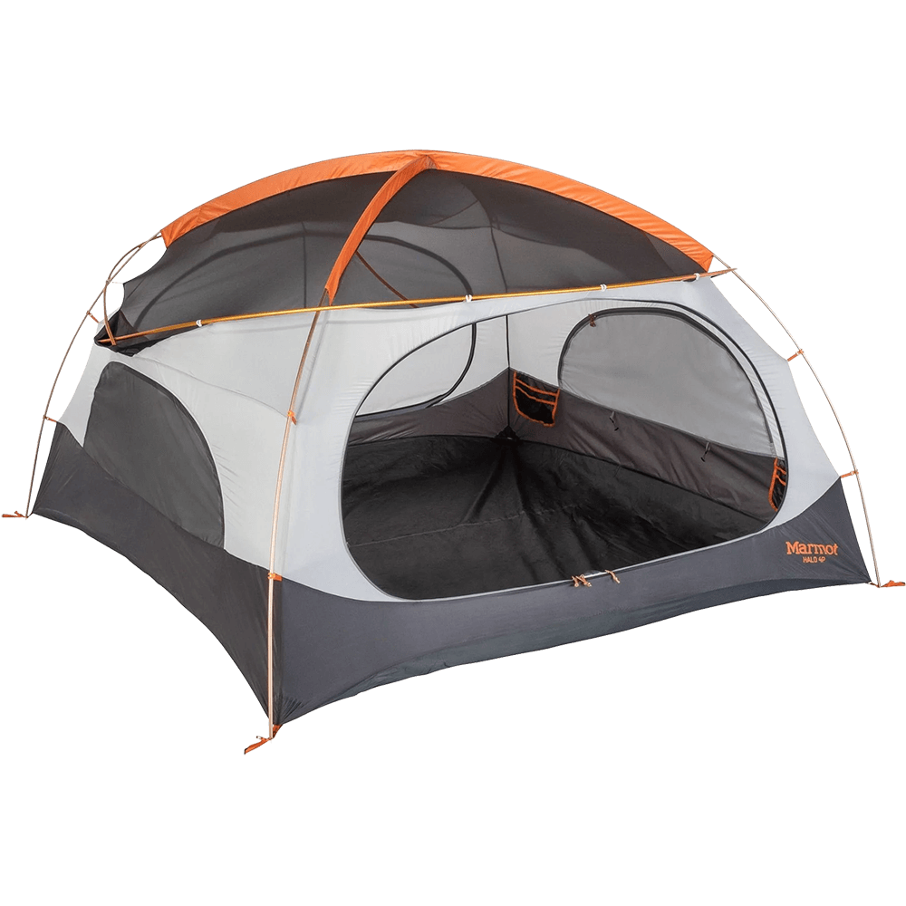 Halo 4 person tent with the front open and rain fly off