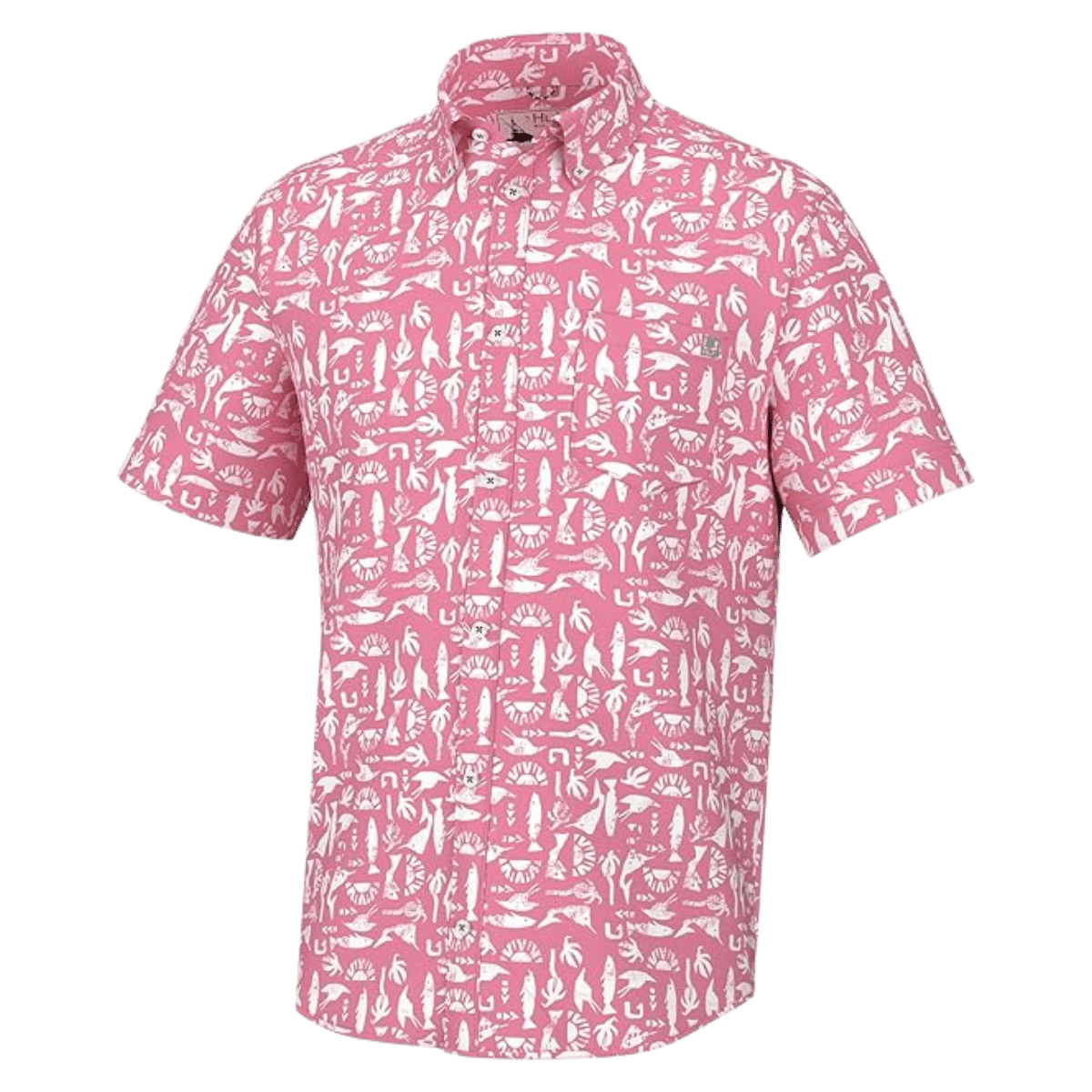 HUK MEN'S KONA BATIKI SHORT-SLEEVE BUTTON-DOWN SHIRT - SUNWASHED RED