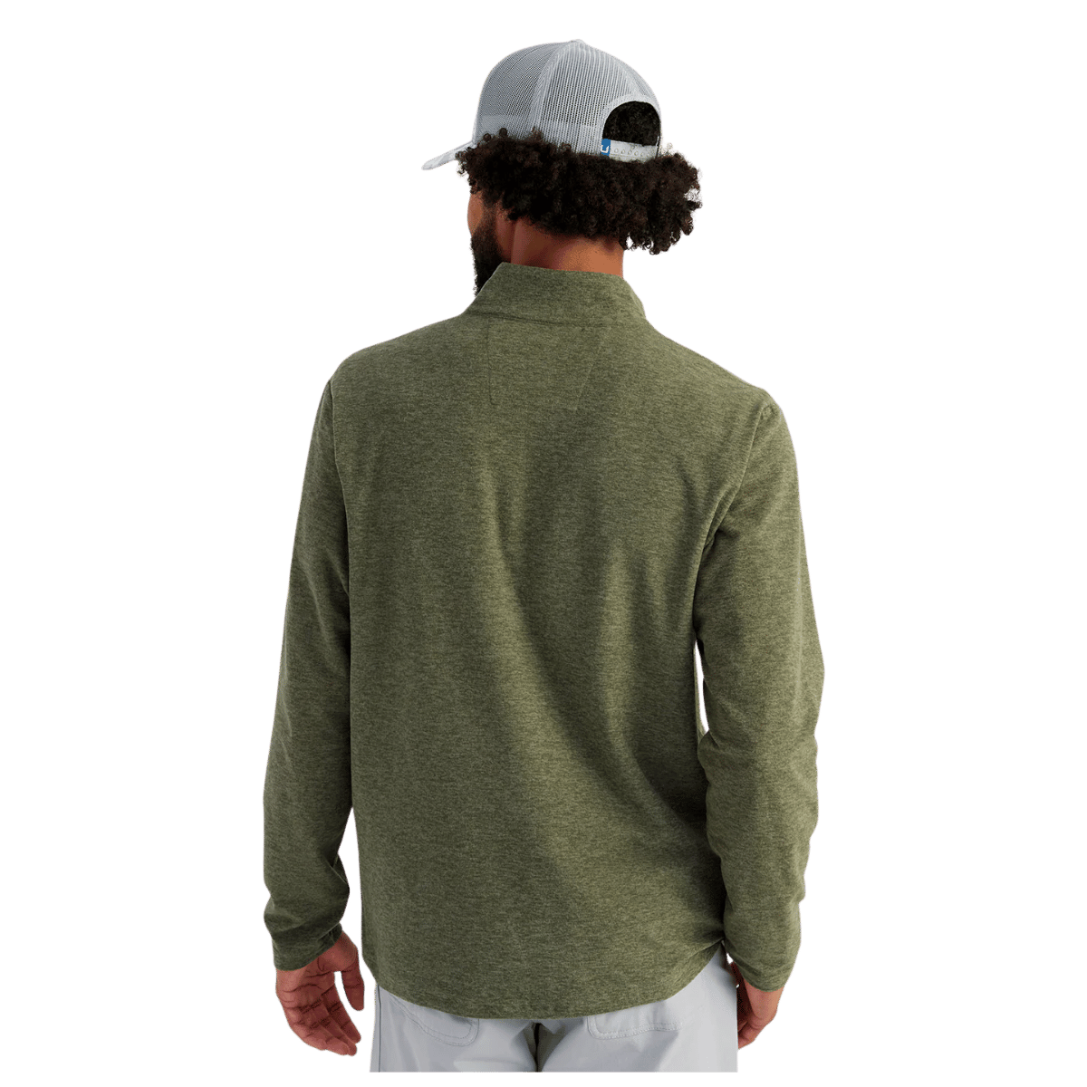HUK MEN'S LEEWARD LIGHTWEIGHT FLEECE 1/4 ZIP - MOSS HEATHER - BACK VIEW