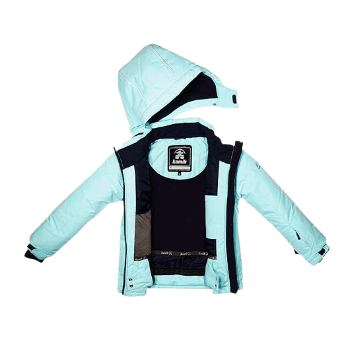 KAMIK AURA SOLID -25°F GIRL KIDS INSULATED JACKET - WATER/NAVY - FRONT AND INNER