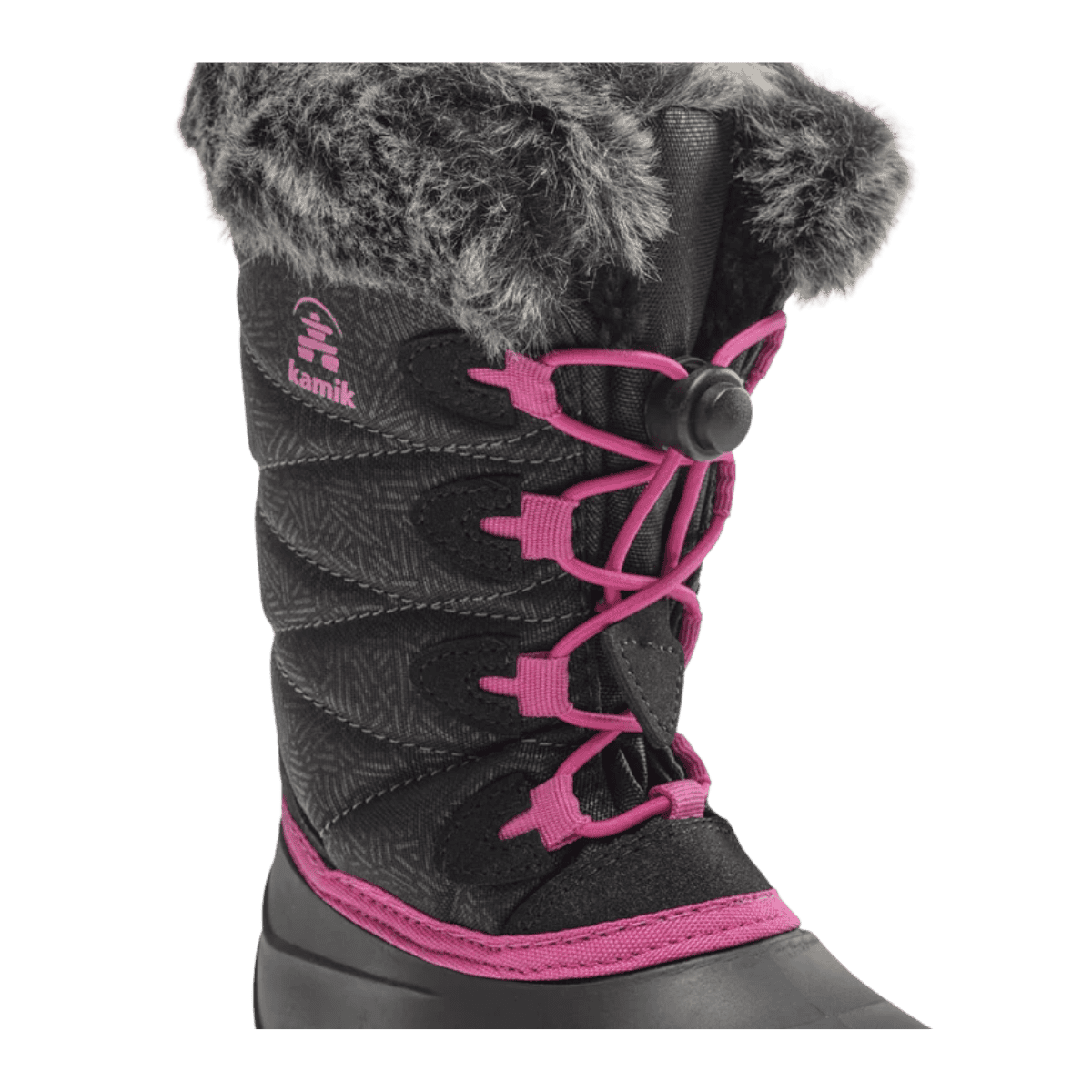 KAMIK SNOWANGEL -40°C CANADIAN KIDS INSULATED BOOTS- BLACK/ROSE - LACE CLOSER