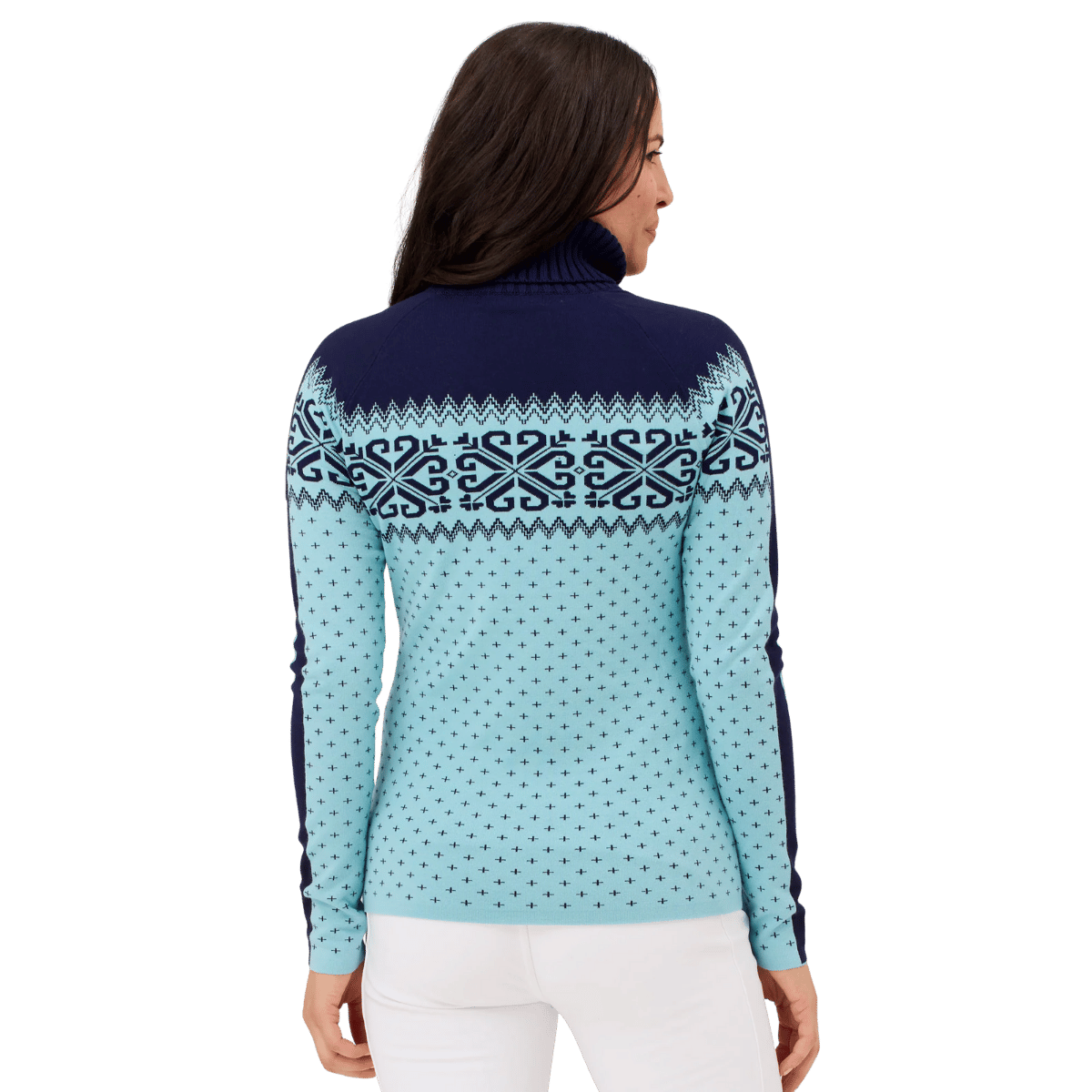 KRIMSON KLOVER WOMEN'S SUGARBUSH TURTLENECK SWEATER - RETRO BLUE_BACK ANGLE