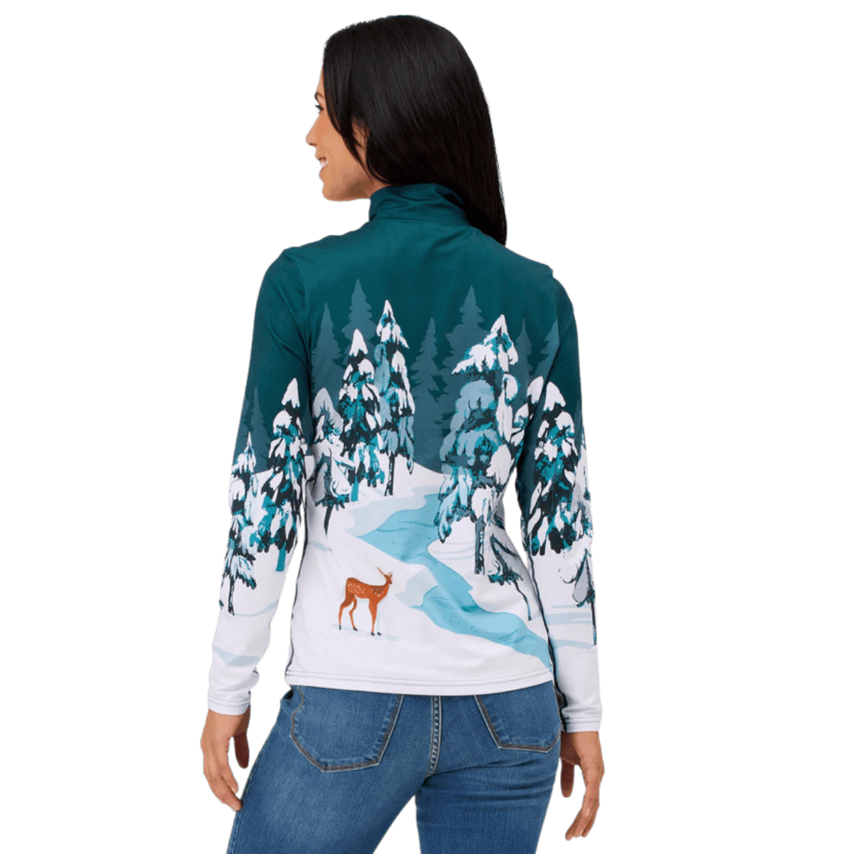 KRIMSON KLOVER WOMEN'S WHITEOUT 1/4 ZIP BASELAYER TOP - DARK MOSS_BACK ANGLE