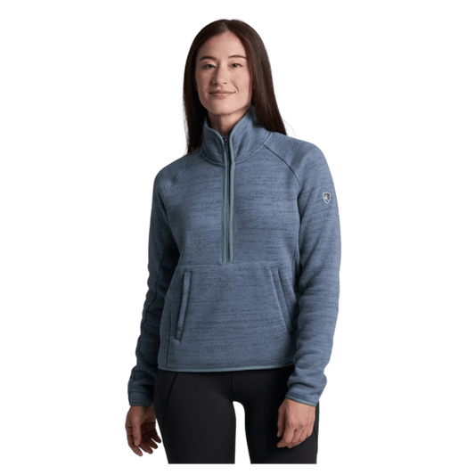 KUHL WOMEN'S AVALINE 1/4 ZIP SWEATER FLEECE - METAL BLUE_FRONT