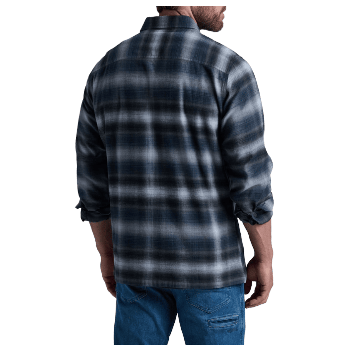 KUHL DILLINGR FLANNEL COTTON TENCEL LONG SLEEVE - IRON GREY - BACK VIEW WW