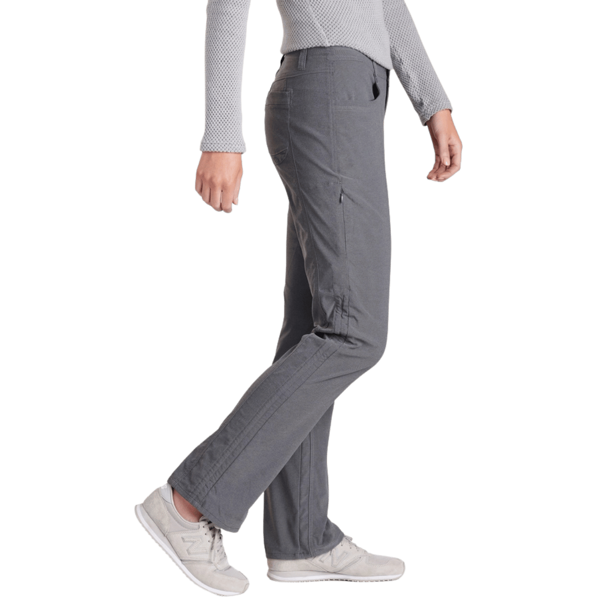 KUHL WOMEN'S TREKR PANTS 32" WOVEN FABRIC - CHARCOAL_SIDE ANGLE