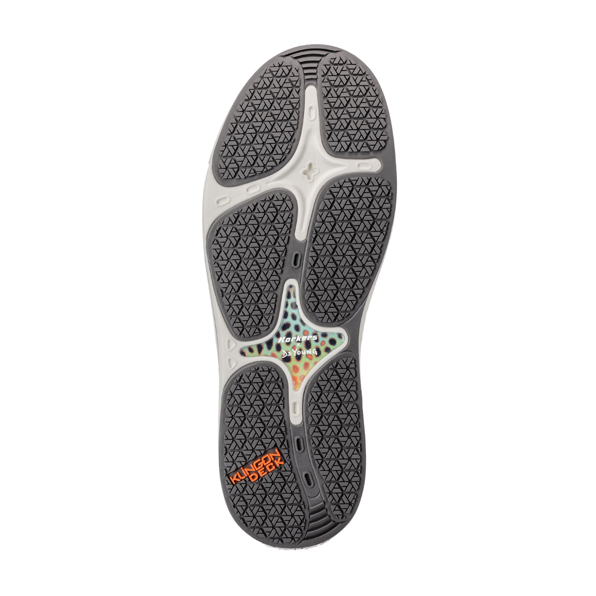 KORKERS MEN'S FISH MOC BROWN TROUT - BLACK - BOTTOM VIEW