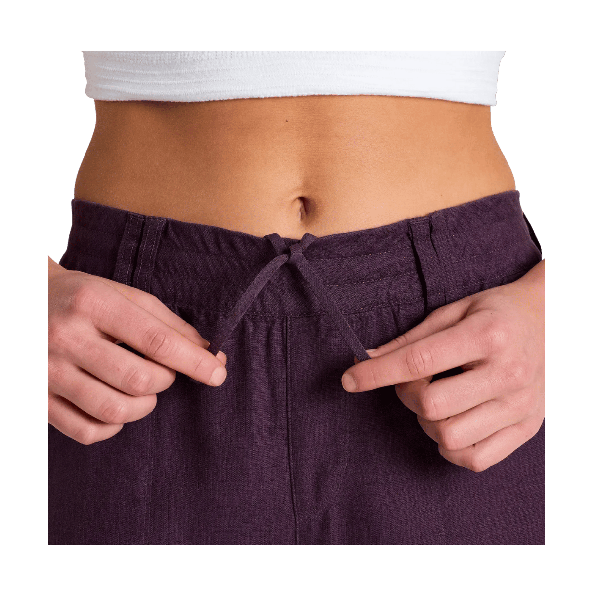 KUHL WOMEN'S FRESCO PANT - ELDERBERRY - WAIST CLOSE-UP FRONT VIEW