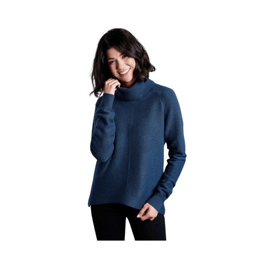 KUHL WOMEN'S SOLACE SWEATER - METAL BLUE - FRONT VIEW