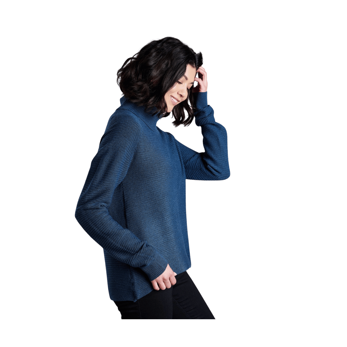 KUHL WOMEN'S SOLACE SWEATER - METAL BLUE SIDE VIEW