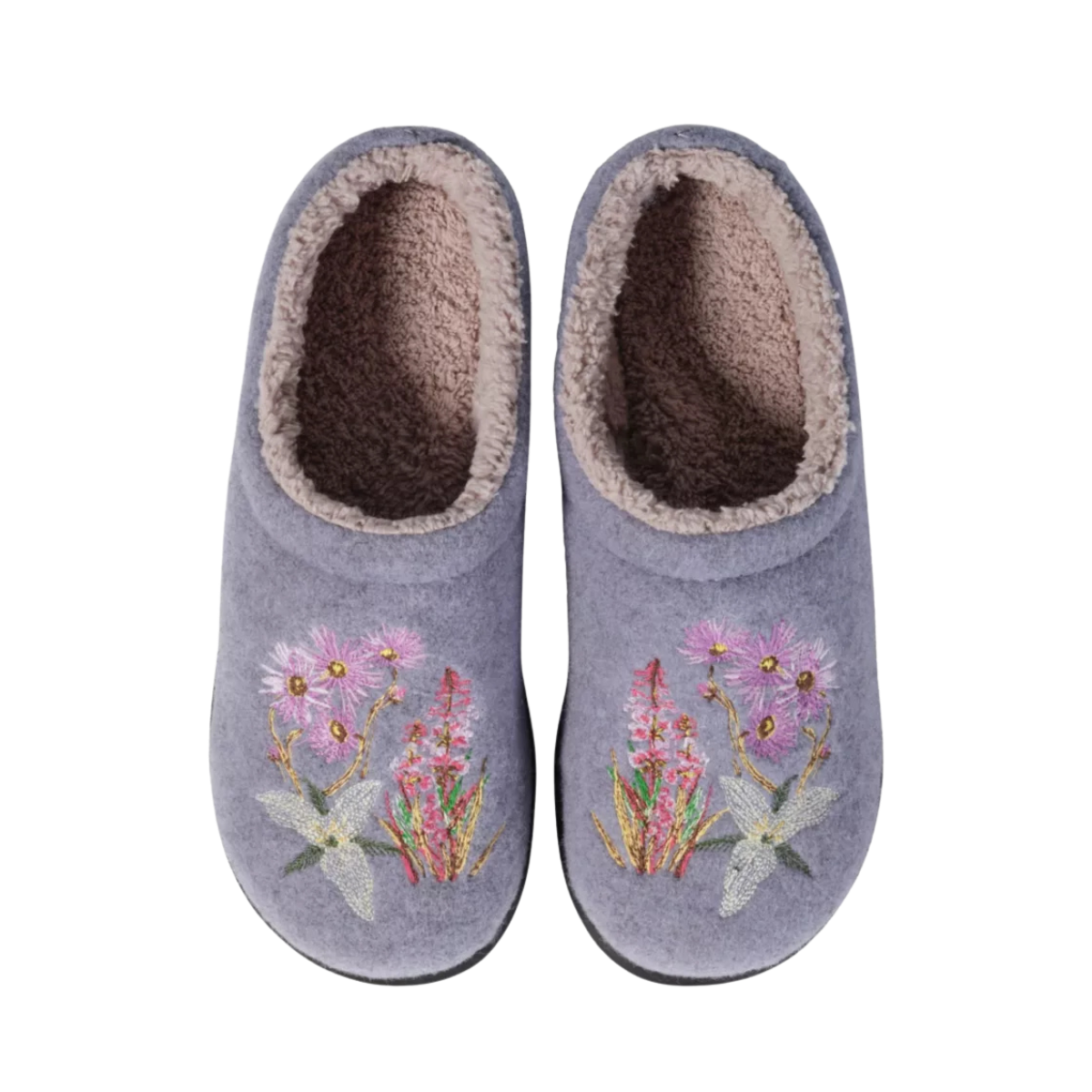 L.L.BEAN W DAYBREAK SCUFF MOTIF GRAY LAVENDER WILD FLOWERS