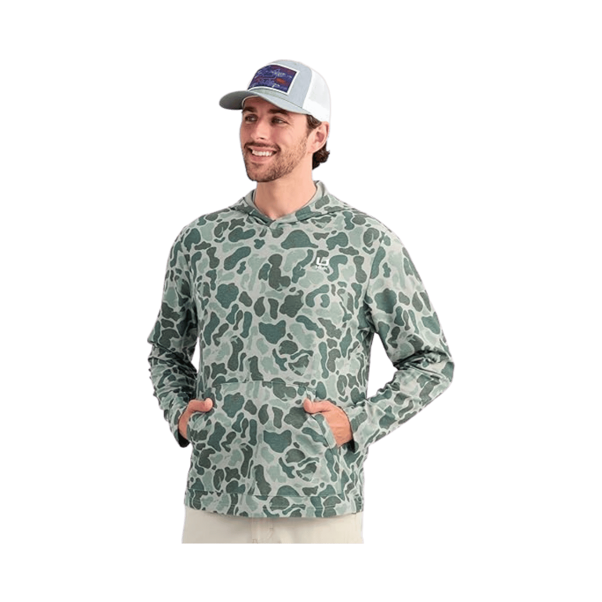 HUK MEN'S LEEWARD LW FLC PRT HOODIE - VOLCANIC ASH
