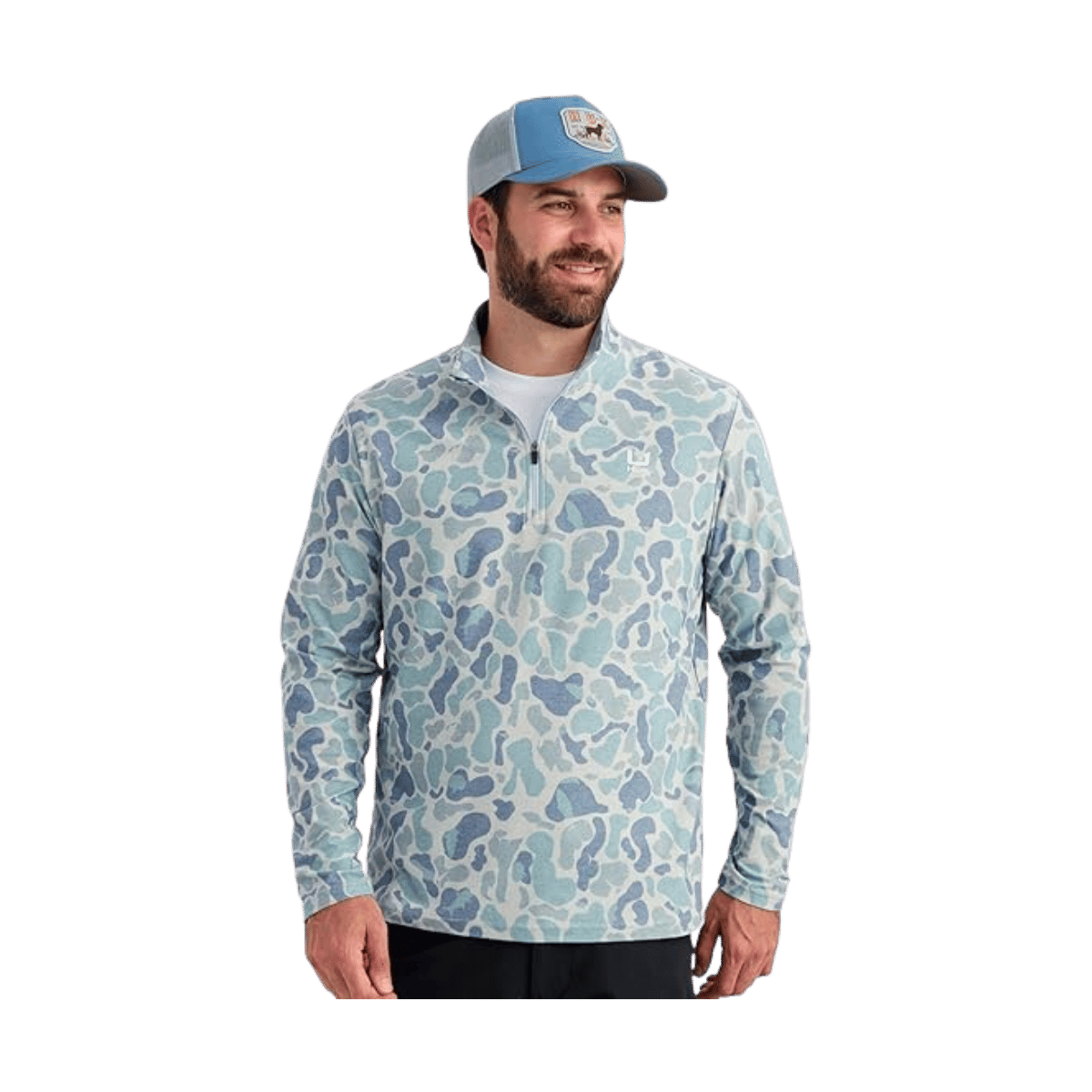 HUK MEN'S LEEWARD LW FLC PRINTED 1/4 ZIP - WATER