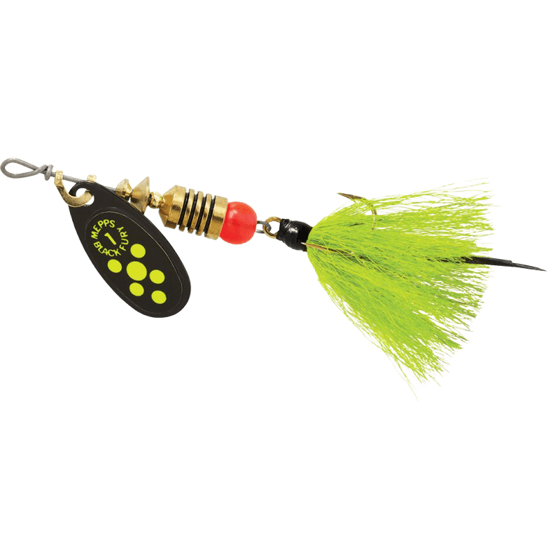 MEPPS BLACK FURY DRESSED 1/8oz CHARTREUSE DOT TAIL