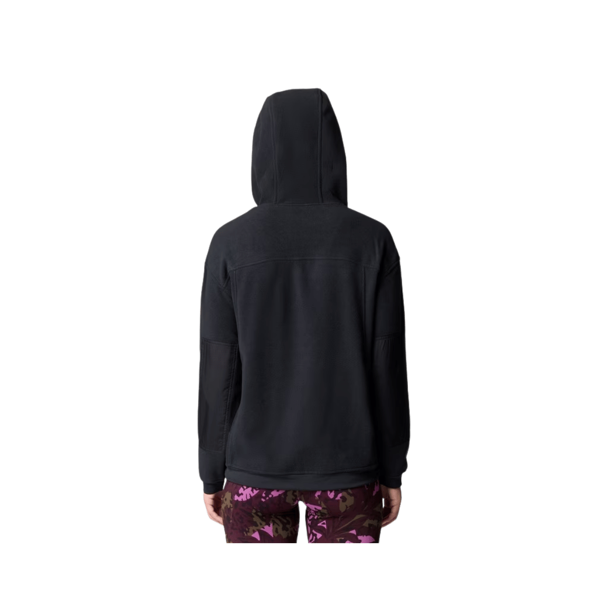 MOUNTAIN HARDWEAR WOMEN'S POWDER MAVEN FLEECE PULLOVER HOODY -BLACK, BACK ANGLE, SM, MD, LG, XL