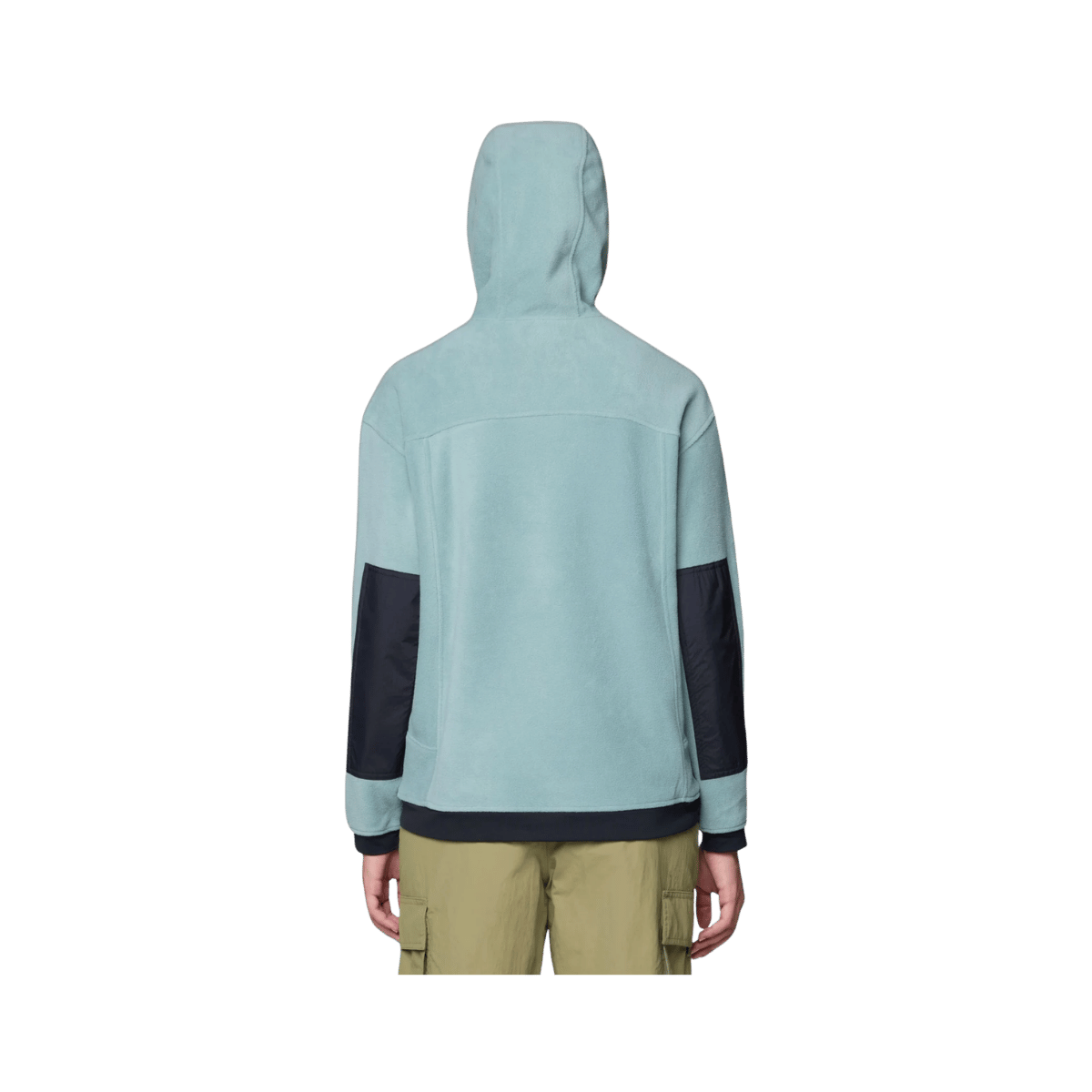 MOUNTAIN HARDWEAR WOMEN'S POWDER MAVEN FLEECE PULLOVER HOODY - BLUE SAGE/BLACK, BACK ANGLE, XS, SM, MD, LG