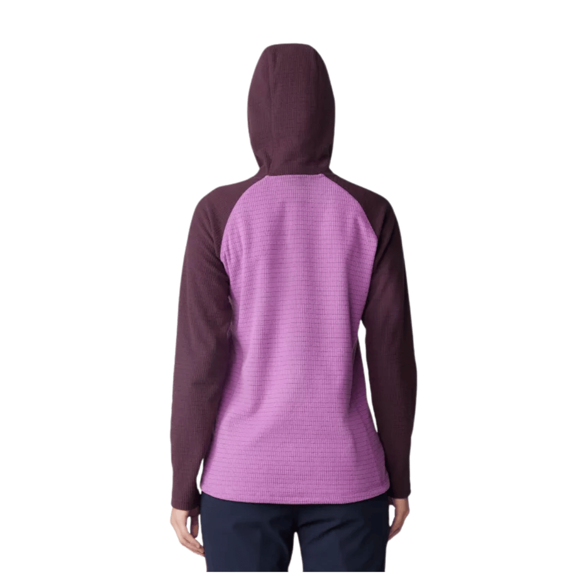 MOUNTAIN HARDWEAR WOMEN'S SUMMIT GRID TUNIC HOODY - LILAC GLOW - BACK VIEW