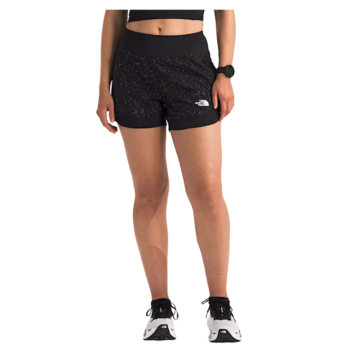 NORTHFACE WOMEN'S SUNRISER EXERCISE SHORT 4" W/ FLASHDRY TECHNOLOGY - TNFBLK - FRONT VIEW WW