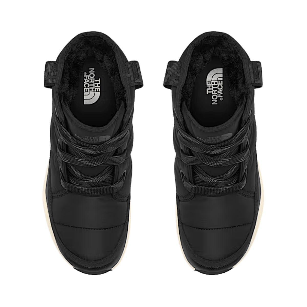 NORTHFACE WOMEN'S THERMOBALL LACE UP LUXE WATERPROOF BOOTS - TNF BLK/ASP GRY - TOP VIEW PAIR