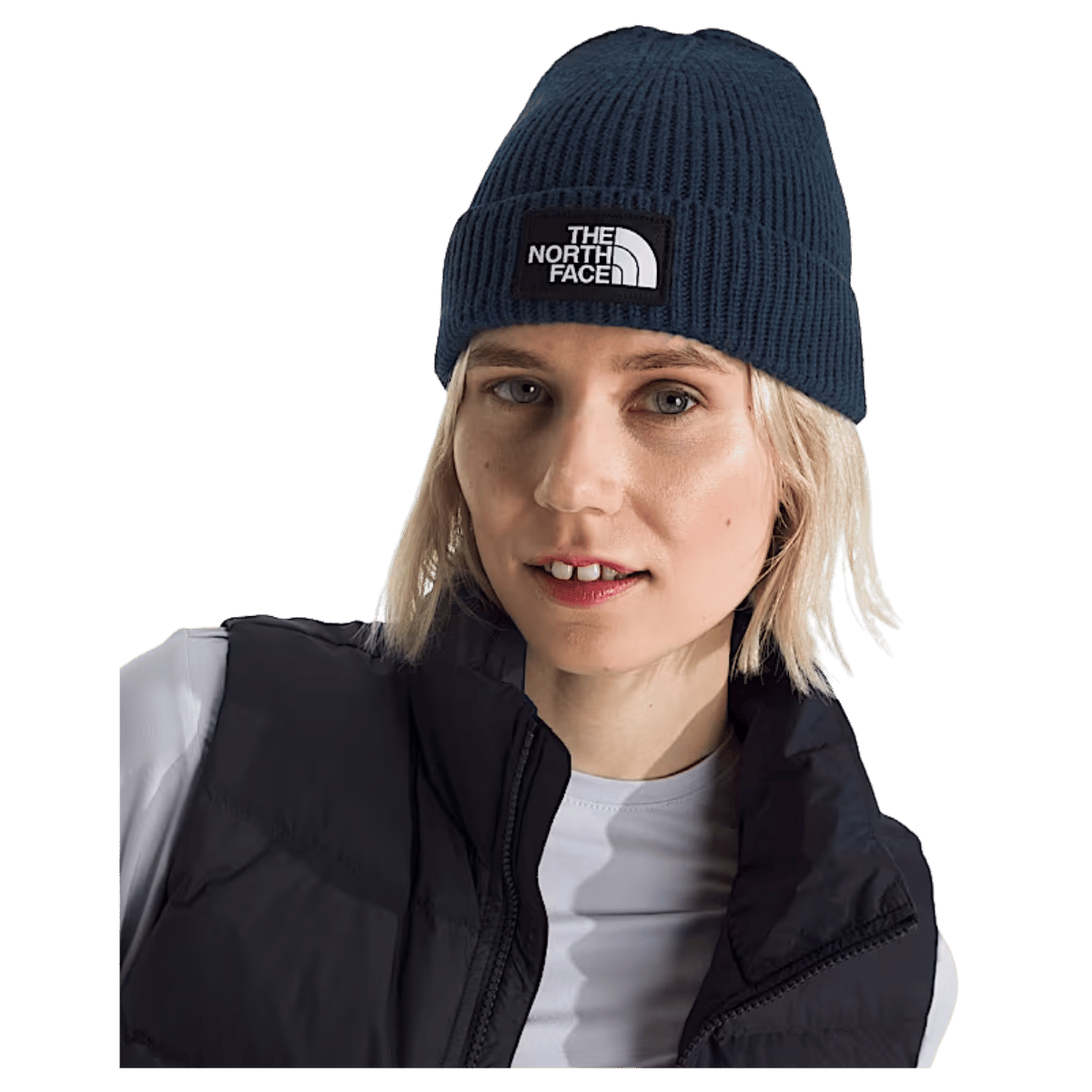 NORTHFACE TNF LOGO BOX CUFFED BEANIE - SUMMIT NAVY - FRONT VIEW WW