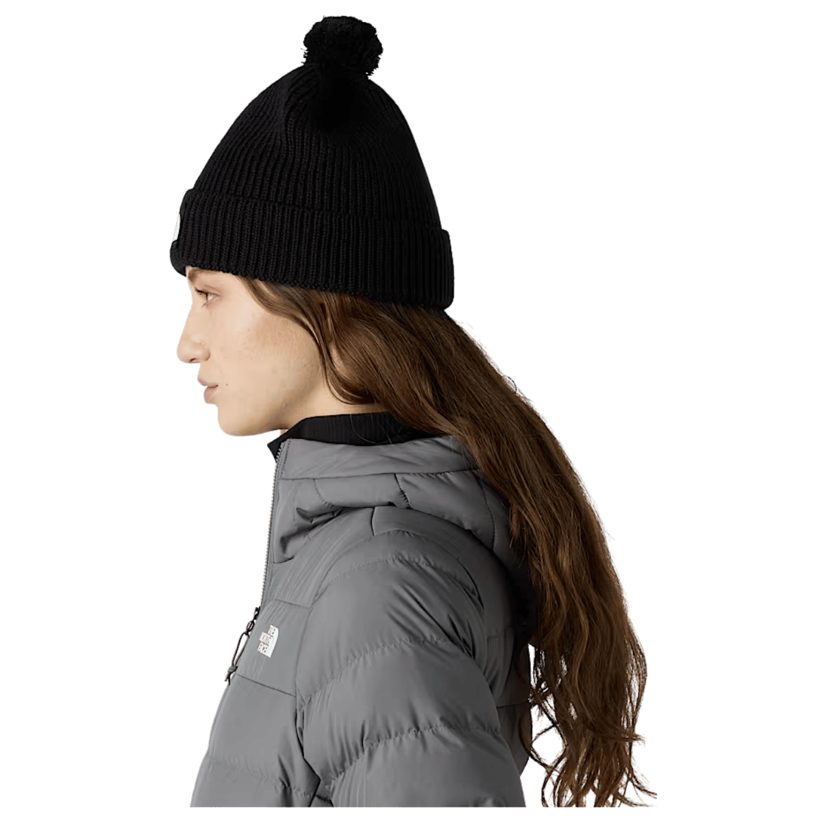 NORTHFACE TNF LOGO BOX REMOVABLE POM BEANIE - TNF BLK - SIDE VIEW WW