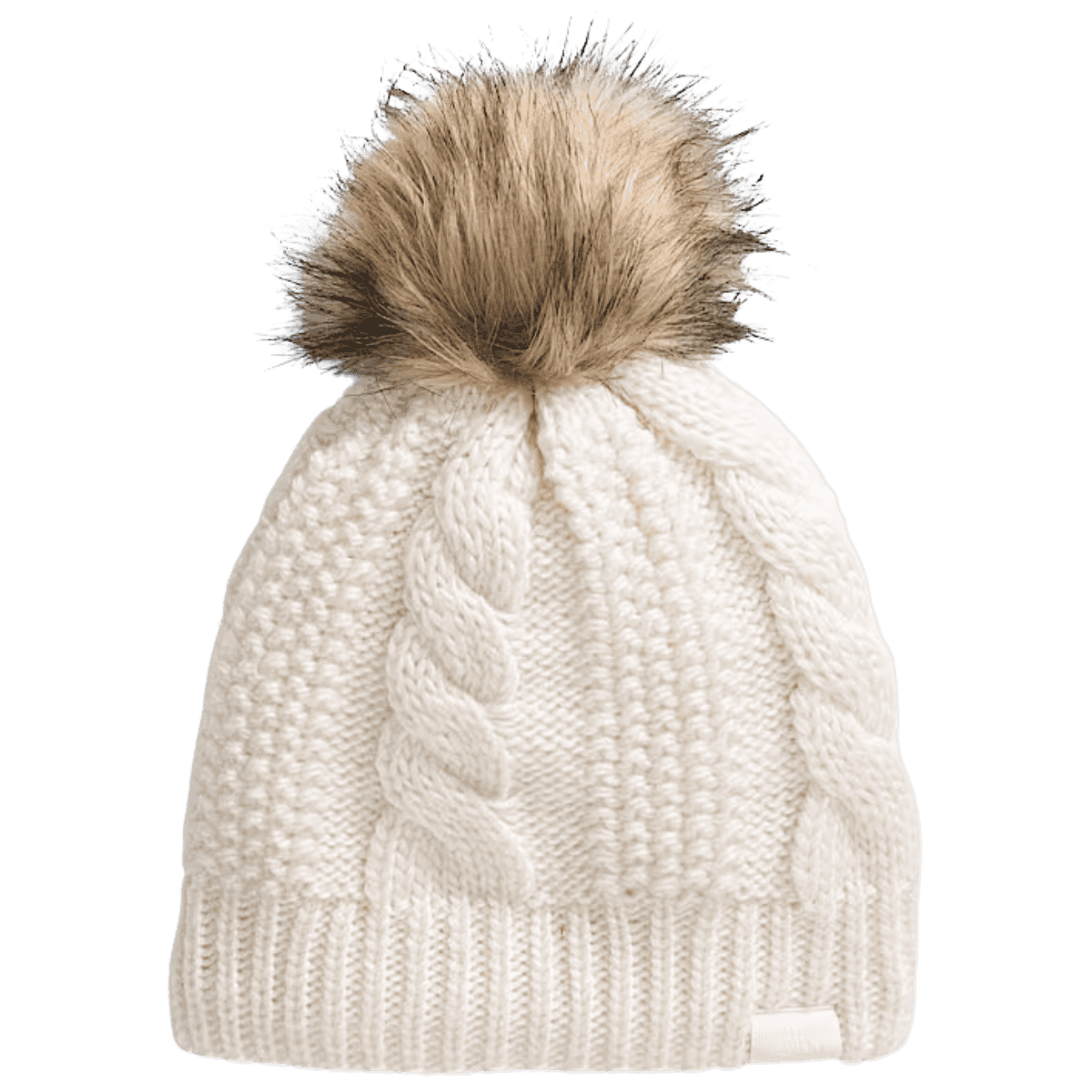 NORTHFACE WOMEN'S OH MEGA FUR POM LINED BEANIE - WHITE DUNE FRONT