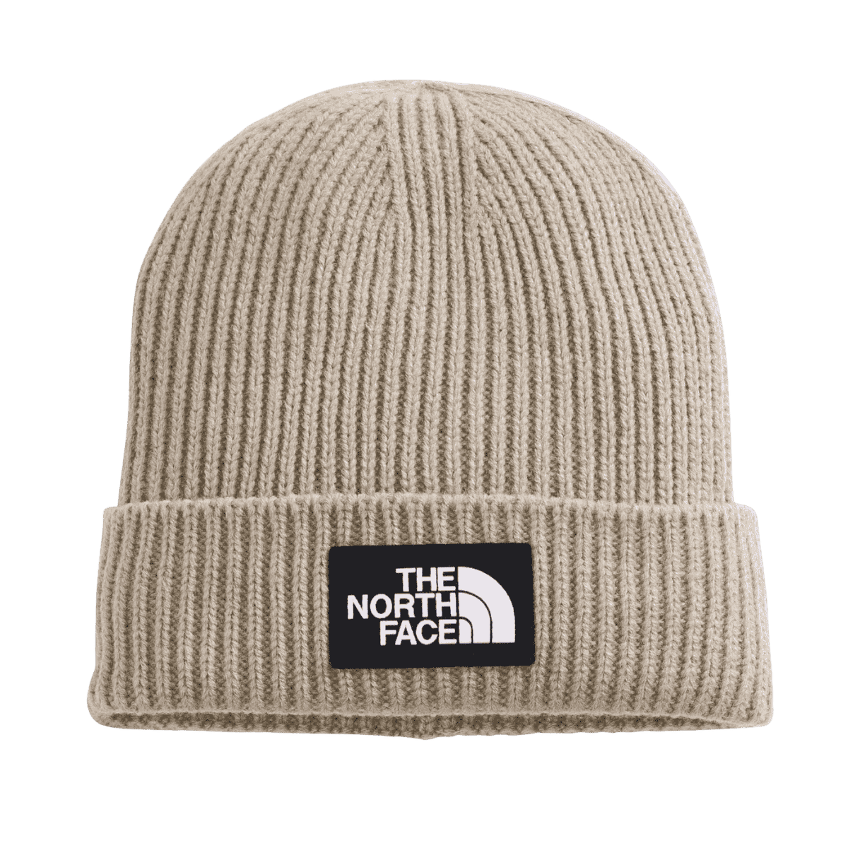 NORTH FACE TNF LOGO BOX CUFFED BEANIE - FLAX - FRONT VIEW