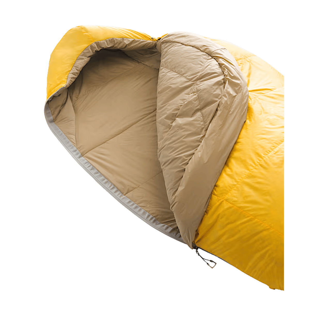THE NORTH FACE TRAIL LITE DOWN 35°F SLEEPING BAG – REGULAR RIGHT HAND ZIP - TNF YELLOW - OPEN VIEW SHOWING INTERIOR LINING