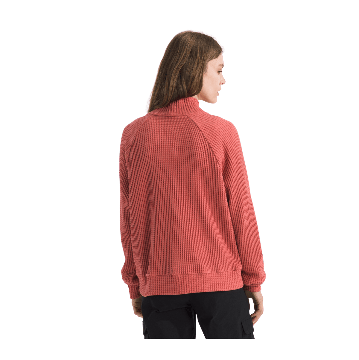 THE NORTHFACE WOMEN'S LONG SLEEVE COTTON MOCK NECK CHABOT - MARS DUST - BACK VIEW