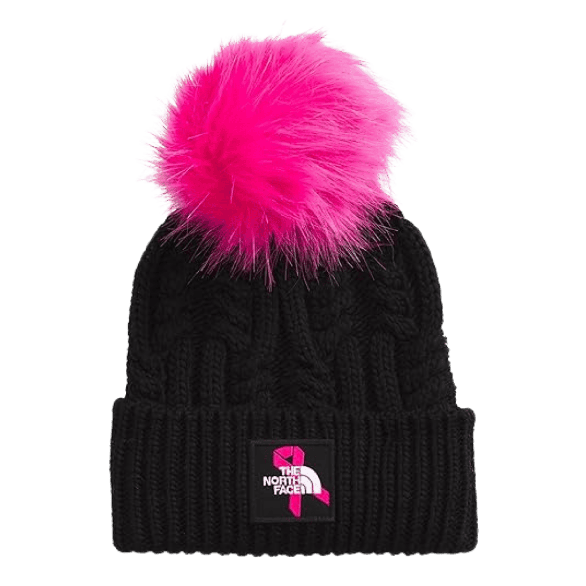 THE NORTH FACE WOMEN'S OH MEGA FUR POM BEANIE - ONE SIZE - TNF BLACK/MR. PINK