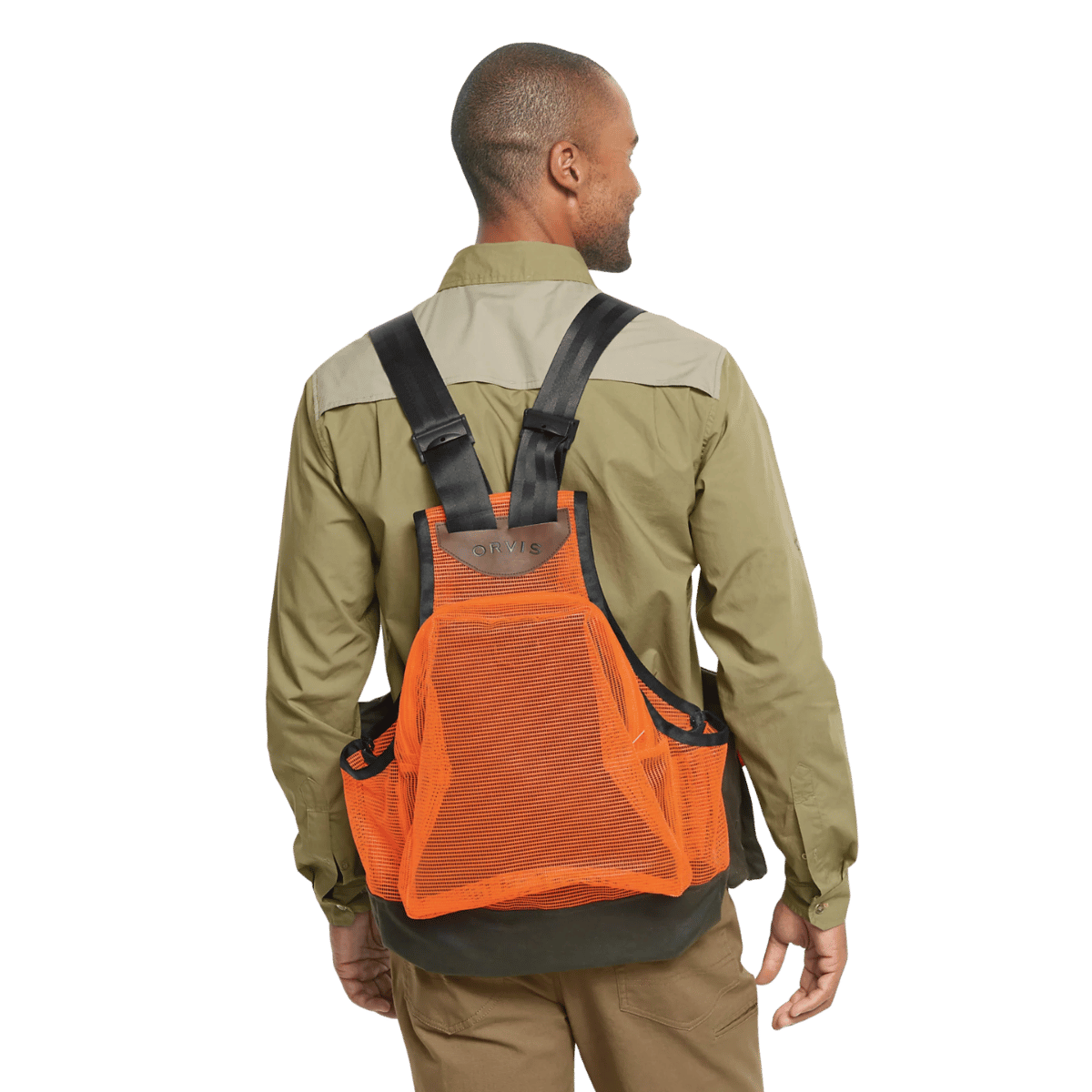 ORVIS WAXED COTTON STRAP VEST - OLIVE BLAZE_BACKANGLE