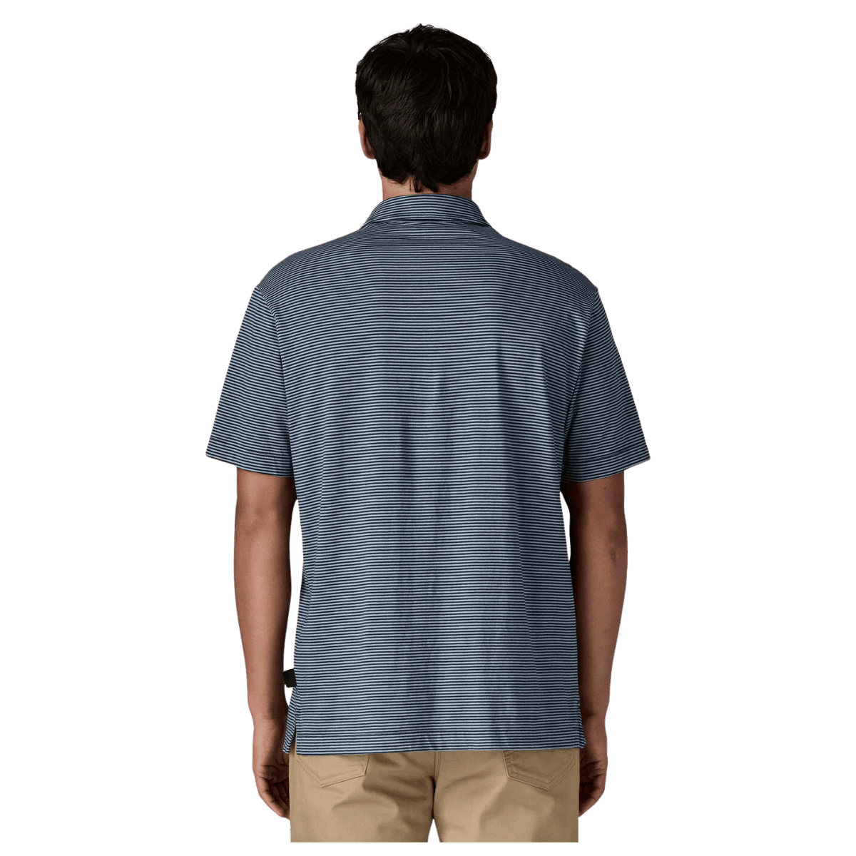 PATAGONIA MEN'S DAILY COTTON POLO SHIRT - FATHOM STRIPE / NEW NAVY - BACK VIEW WW