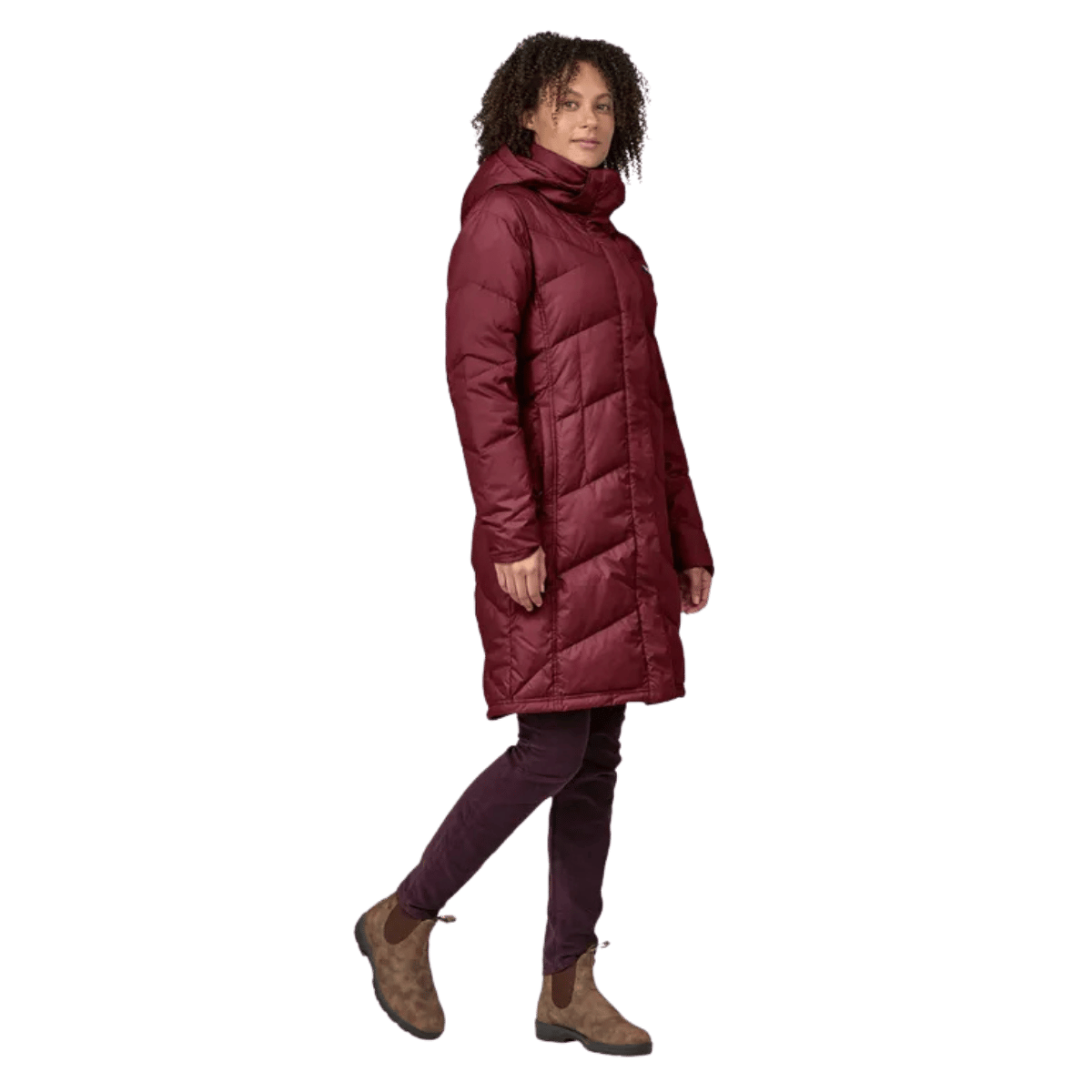 PATAGONIA WOMEN'S KNEE-LENGTH DOWN WITH IT PARKA - BLK - SIDE VIEW FULL WW