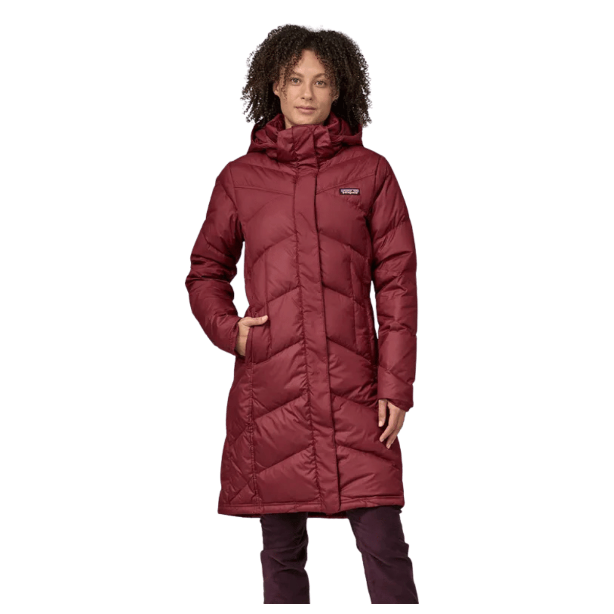 PATAGONIA WOMEN'S KNEE-LENGTH DOWN WITH IT PARKA - CARMINE RED- FRONT VIEW WW