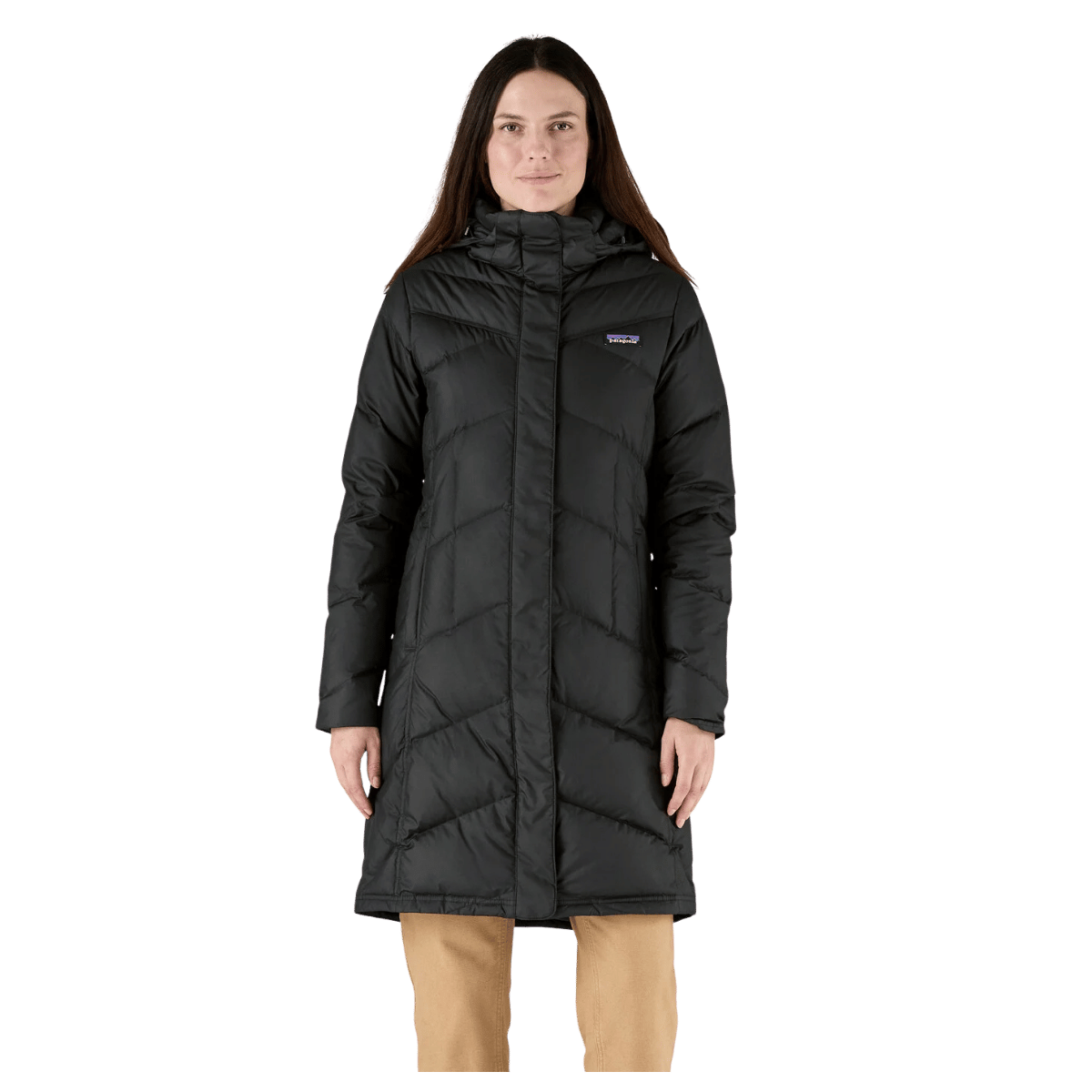 PATAGONIA WOMEN'S KNEE-LENGTH DOWN WITH IT PARKA - BLK - FRONT VIEW WW