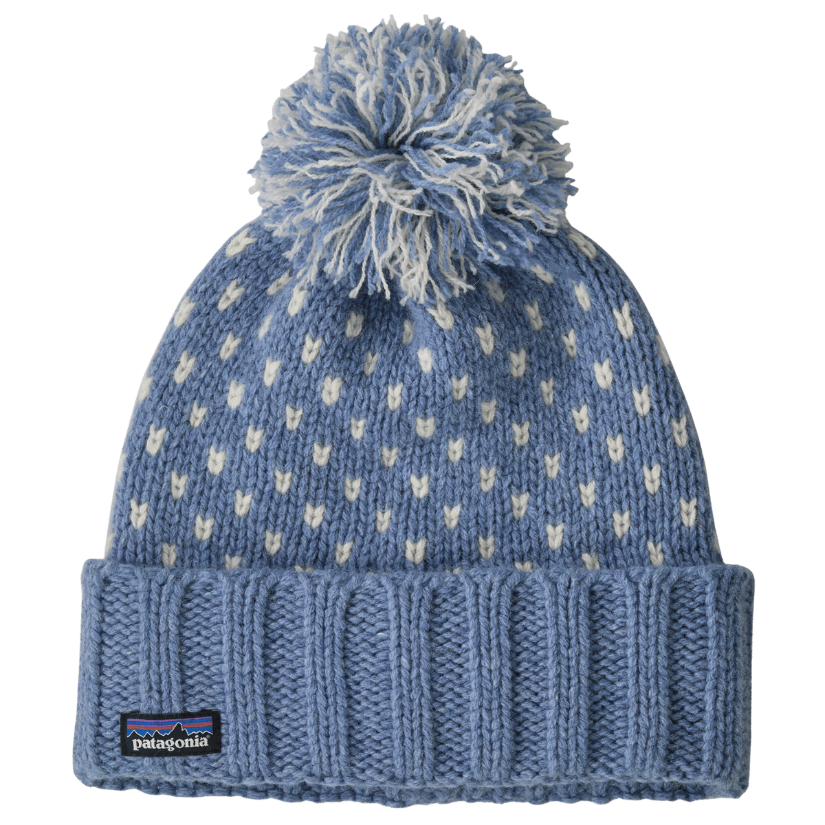 PATAGONIA WOMEN SNOWBELLE WINTER BEANIE - OFFSET DOT BARNACLE BLUE - FRONT VIEW
