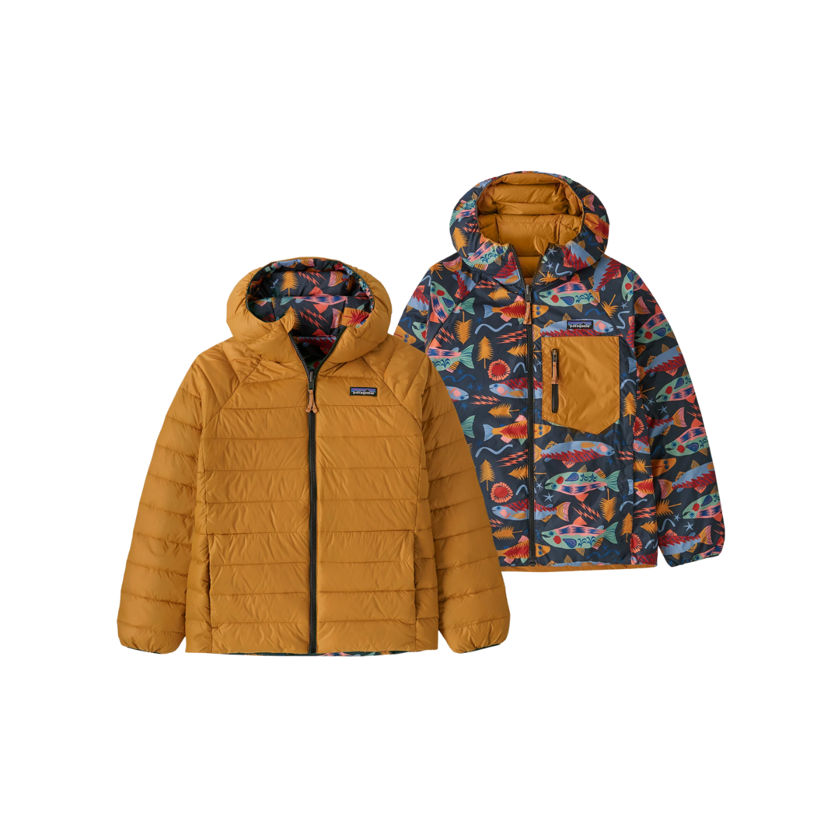 PATAGONIA KIDS' REVERSIBLE DOWN SWEATER WINDPROOF HOODY - SALMON