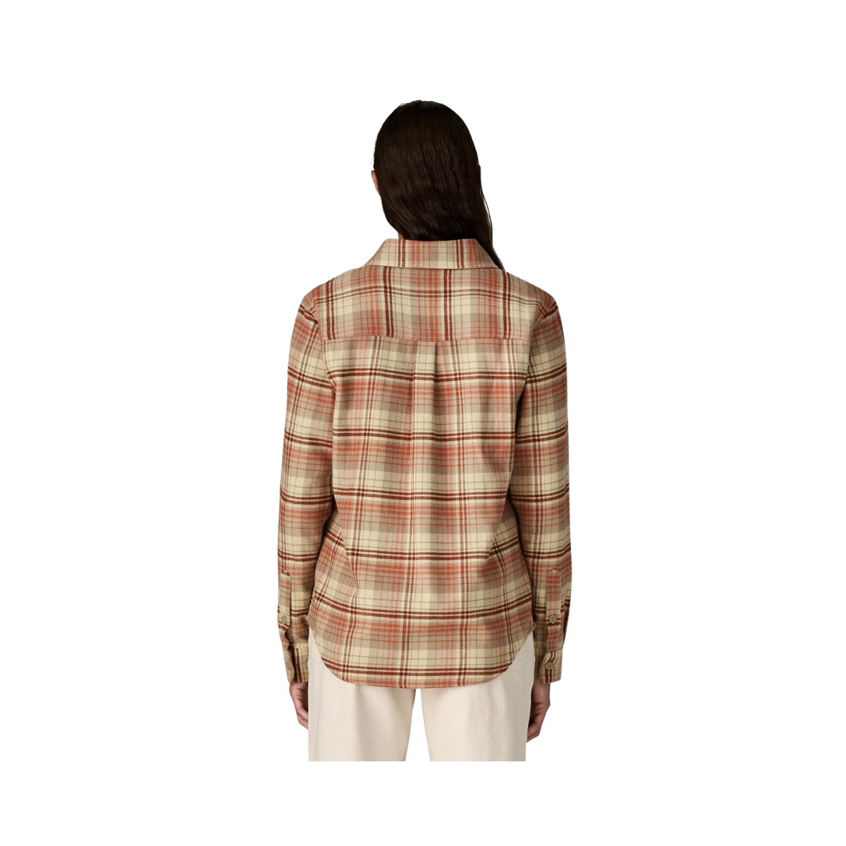 PATAGONIA WOME'S LONG SLEEVED FJORD FLANNEL SHIRT - POTTERS RED back view