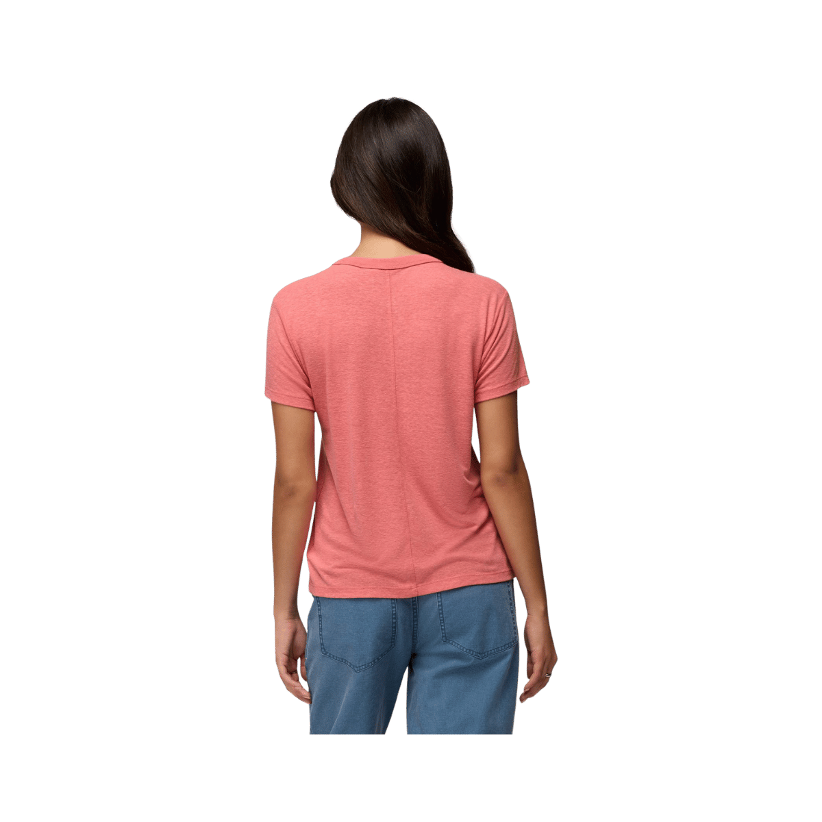 PRANA COZY UP SHORT SLEEVE CREW, GUAVA, BACK ANGLE, SM, MD, LG, XL