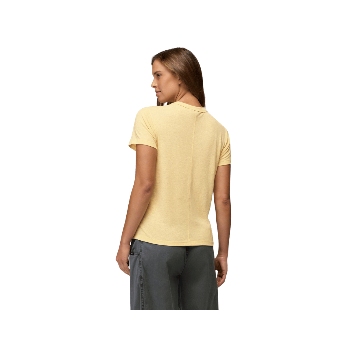 PRANA COZY UP SHORT SLEEVE CREW, VANILLA BEAN, BACK ANGLE, SM, MD, LG, XL