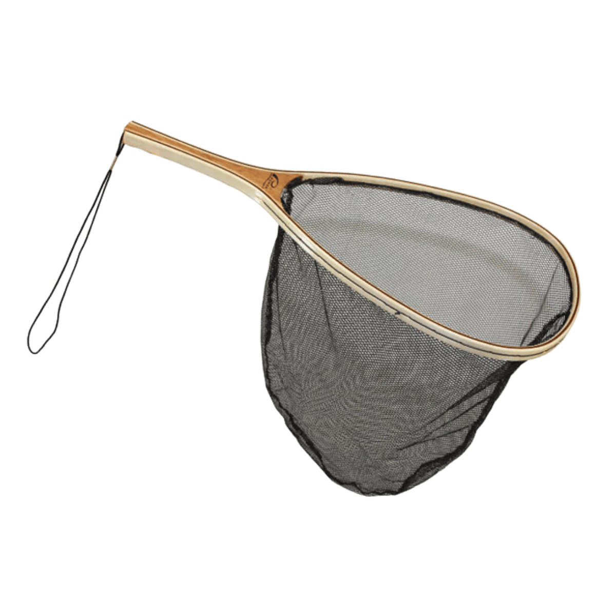 PROMAR WOODEN TROUT LANDING NET BLACK ACE NYLON FRONT SIDE VIEW
