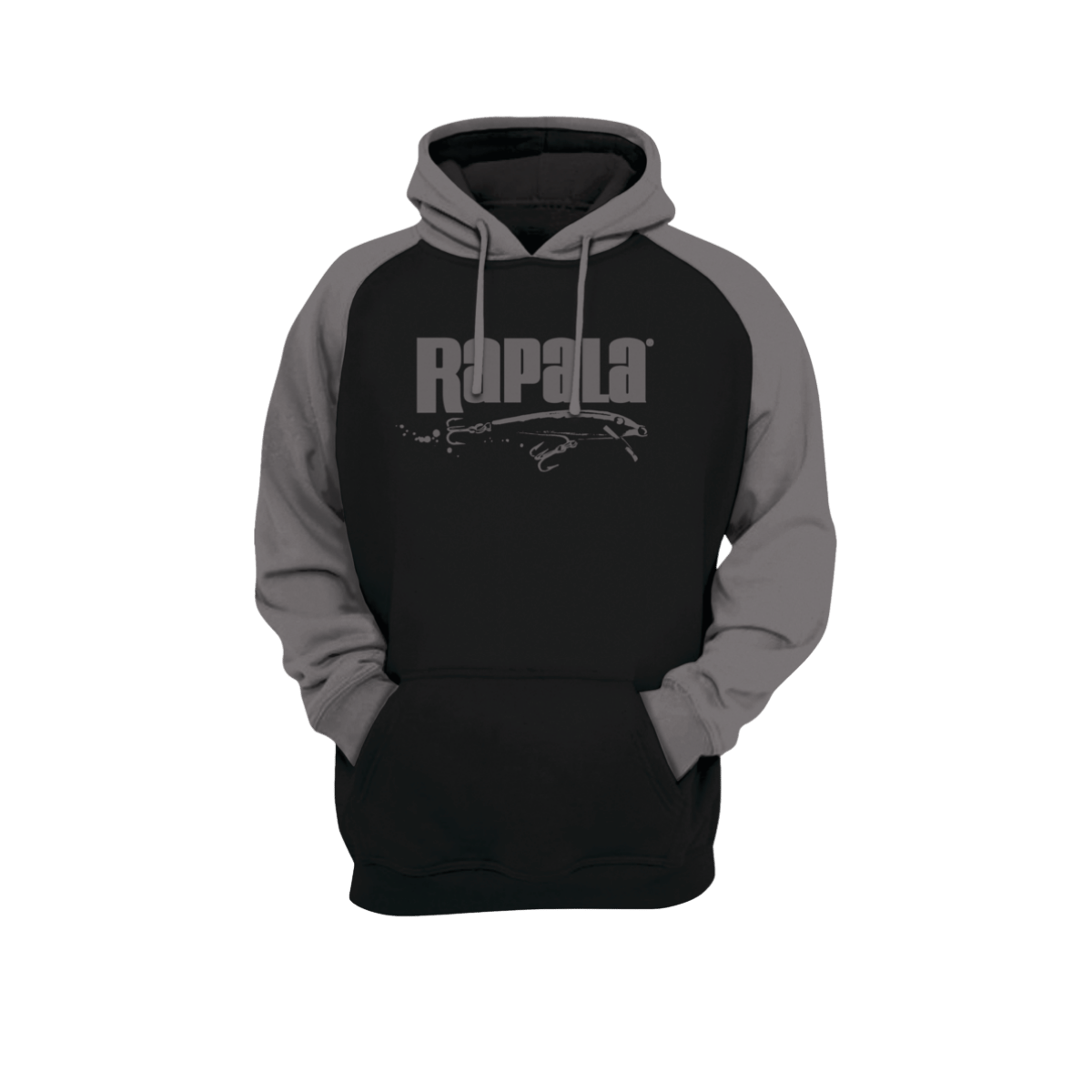 RAPALA FLOATER HOODIE, BLACK/CHARCOAL COLOR, SM, MD, LG, XL, XXL, FRONT ANGLE