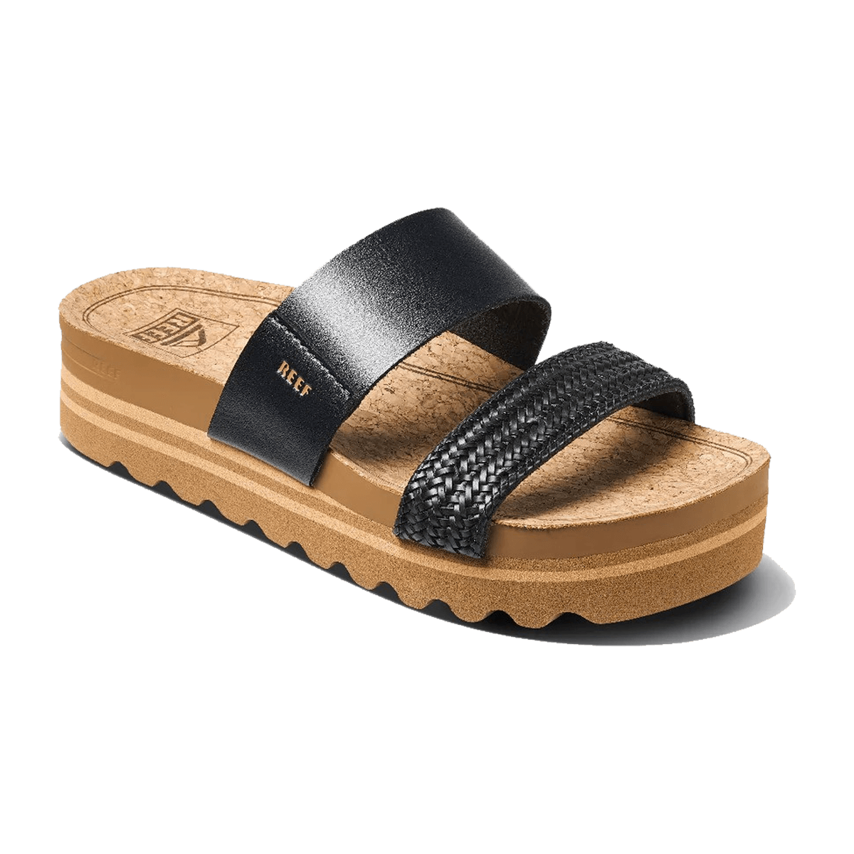 REEF WOMEN'S CUSHION VISTA HI SLIDE SANDALS - BLACK BRAID - SIDE VIEW