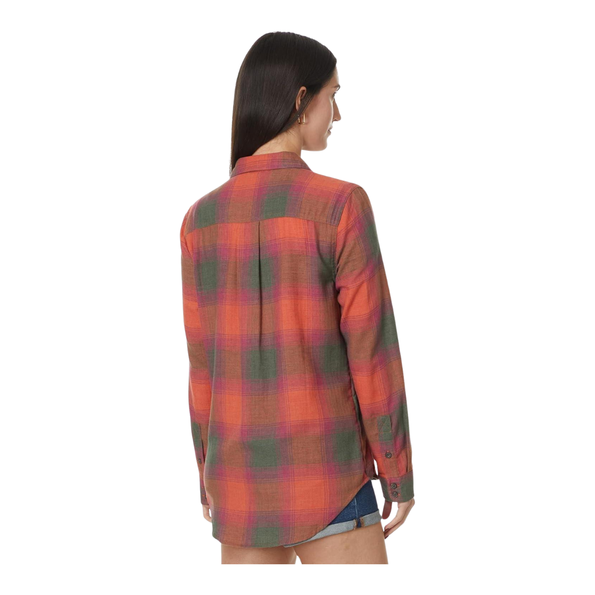 TOAD & CO RE-FORM FLANNEL LONG SLEEVE SHIRT - BURNT OCHRE - BACK VIEW